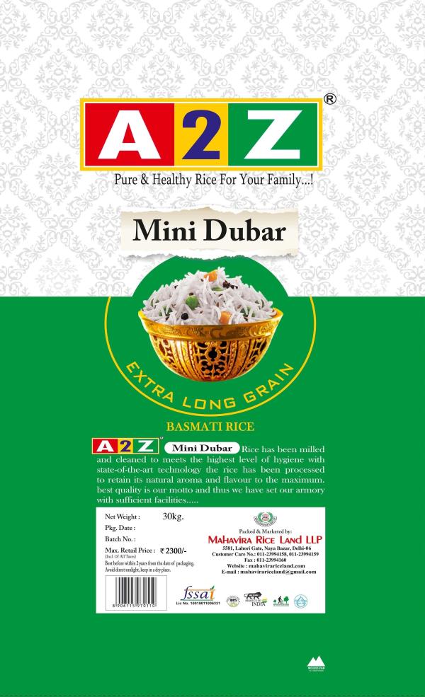 A 2 Z BASMATI RICE MINI DUBAR 30 KG JioMart