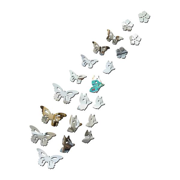 Look Decor Butterfly Silver 3D Acrylic Mirror Wall Sticker (Pack Of 20