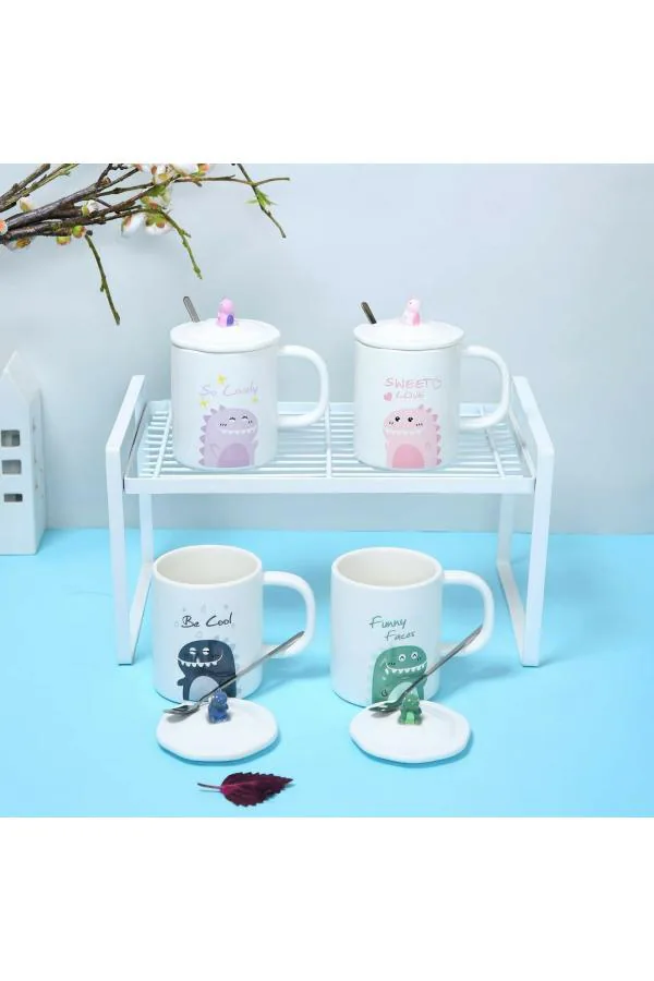 Lofa Pink Ceramic Coffee Mugs with Lid and Spoon JioMart