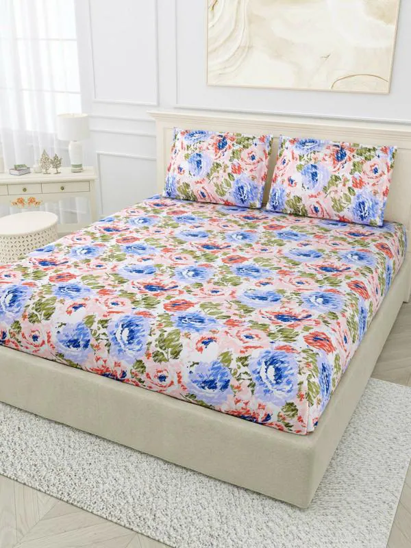 Bombay Dyeing Blue Cotton Double Bed Sheet With Pillow Cover JioMart
