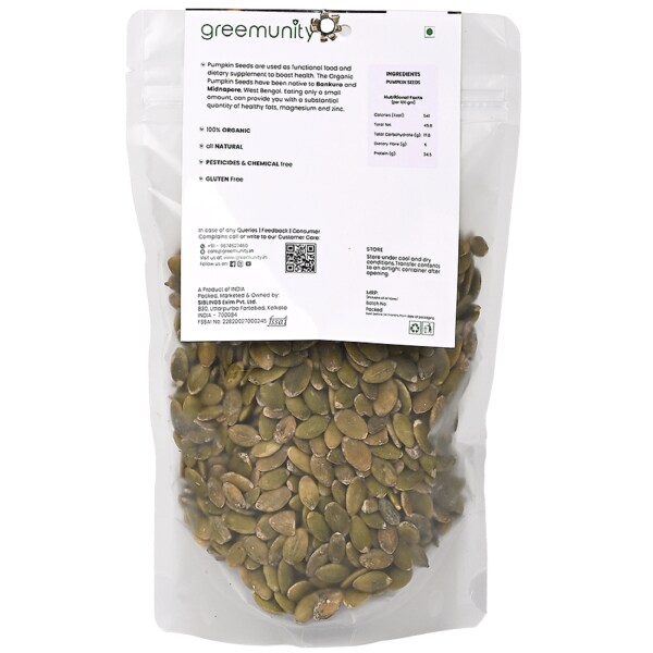 GREEMUNITY Organic Raw Pumpkin Seed Pesticides Free Fresh 500 g (Pack