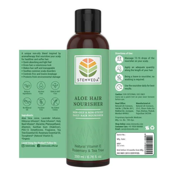 STEMVEDA Aloe Vera Hair Nourisher for Healthier and Softer Hair | Non-Oily,  Non-Sticky Hair Serum to Tame Frizzy Hair | Enriched with Tea Tree and  Rosemary Essential Oil 200 ml - JioMart