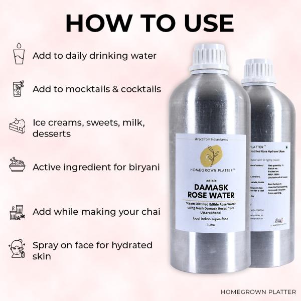 Homegrown Platter Edible Damask Rose Water for cooking, drinking [1