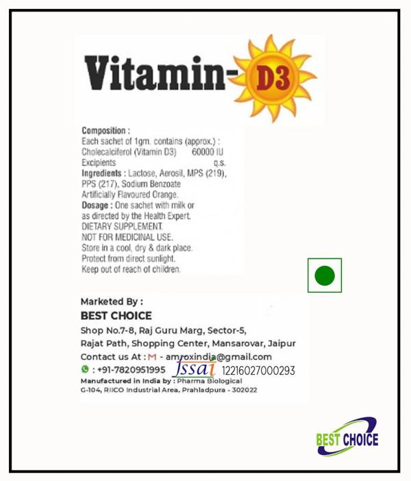 Best Choice Nutrition Vitamin D3Cholecalciferol 60000 IU 1 gm Sachets