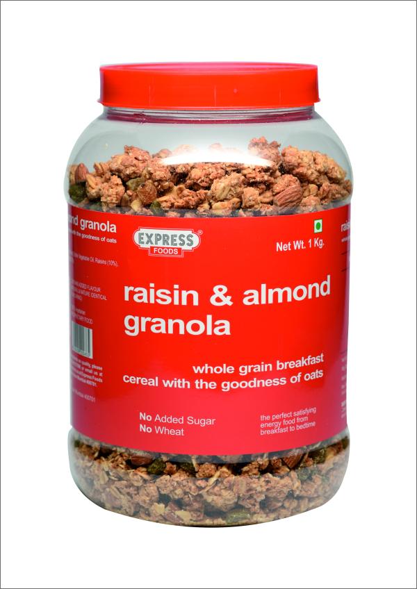 Express Foods Raisin & Almond Granola Breakfast Cereal 1Kg Jar JioMart