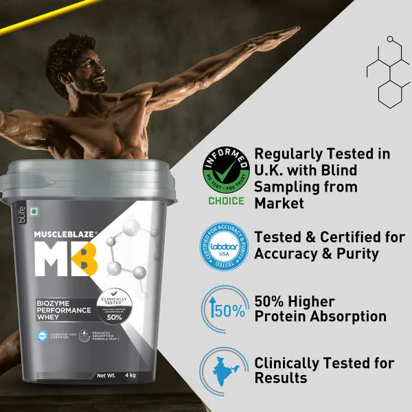 MuscleBlaze Biozyme Performance Whey Protein, Labdoor USA Certified (Magical Mango, 4 kg / 8.8