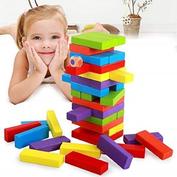 Adult Wooden Blocks Tumbling Tower Toys with Dices Stacking & Balancing