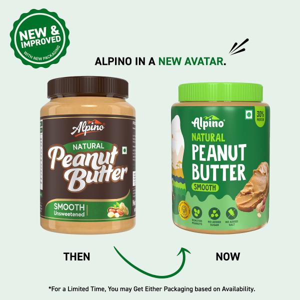 Alpino Natural Peanut Butter Smooth 1 KG Unsweetened 30 G Protein 100 Roasted Peanuts