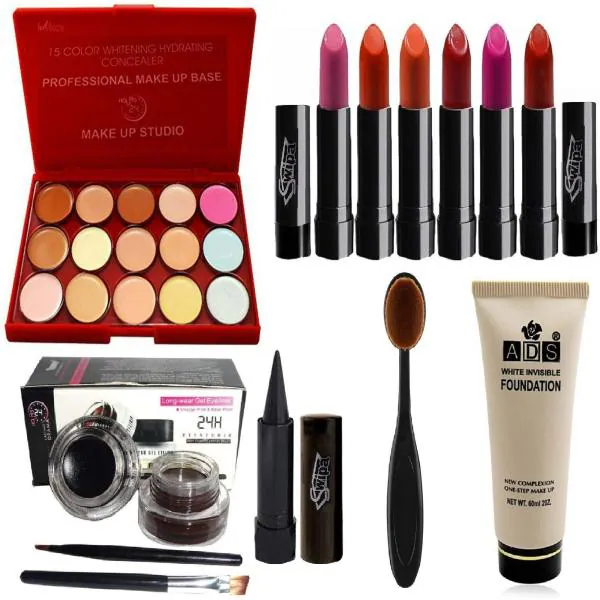 SWIPA Lipstcik with Red Concealer with Black And Brown Eyeliner with