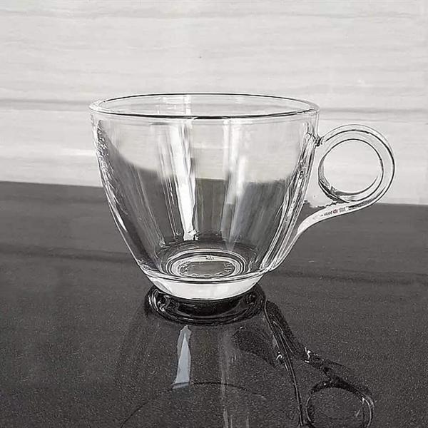Cracker Transparent Glass Tea Cup Mug With Handle For Hot And Cold Drinks 190ml (Pack Of 6