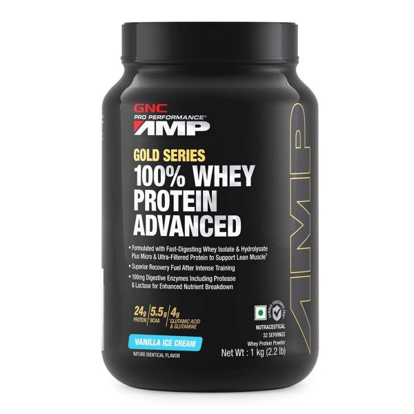 GNC AMP Gold Series 100 Whey Protein Advanced 2.2 lbs, 1Kg (Vanilla