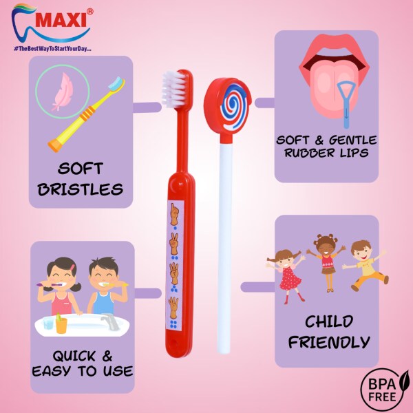 MAXI ABC Baby Toothbrush and Tongue CleanerOral Hygiene Kit (Pack of 6