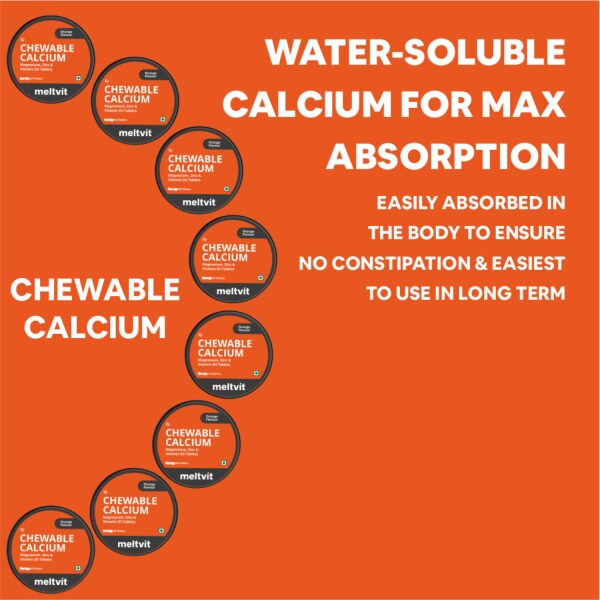 Meltvit Chewable Calcium Tablets with Vitamin D3, Magnesium and Zinc