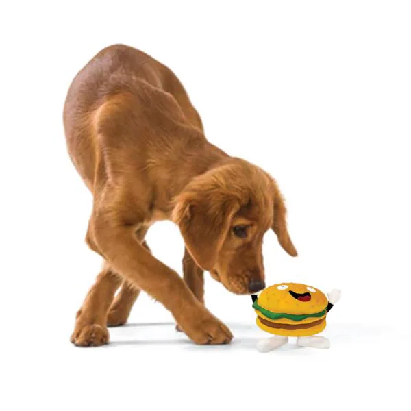 Goofy Tails Burger Latex Squeaky Dog Toy (Yellow) Natural Latex Rubber Toy for Puppies & Small