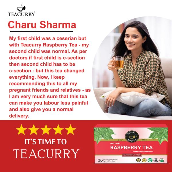 TEACURRY Raspberry Leaf Tea (1 Month Pack 30 Tea Bags) Helps with