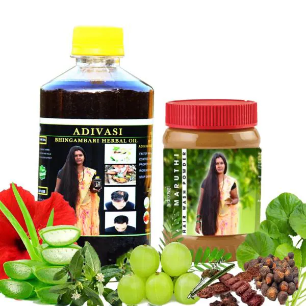 Adi Sri Maruthi Adivasi Bhringambari Herbal Hair Oil 250 Ml And Wash Powder  200G For Growth And Anti Hairfall Control - JioMart