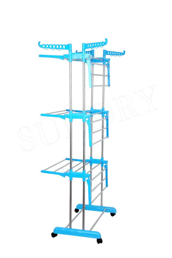 Clothes Drying Stands , 3 Tier Collapsible Rolling Dryer Clothes Hanger Rack Rail Stand with