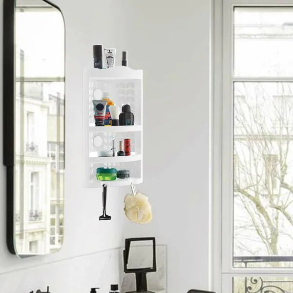 Nabhya White Plastic Multipurpose Wall Mount Bathroom Corner Shelf and
