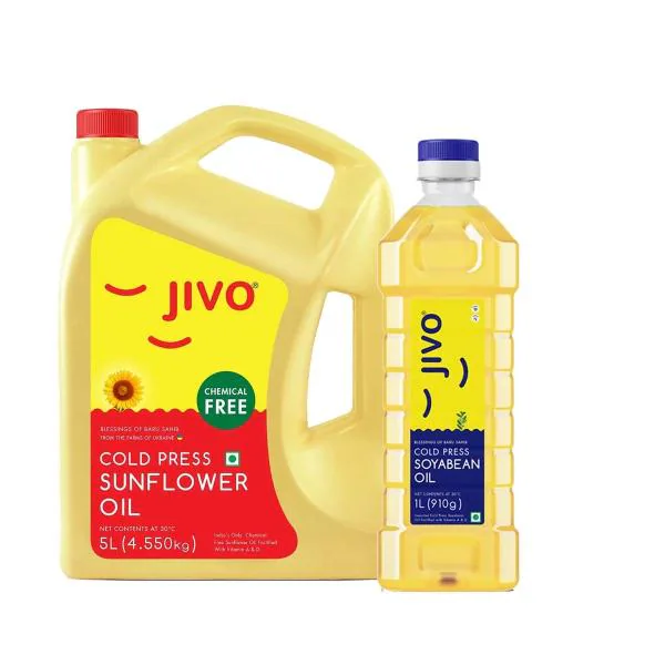 JIVO Cold Press Sunflower Oil 5 Ltr + 1L Cold Press Soyabean Oil JioMart