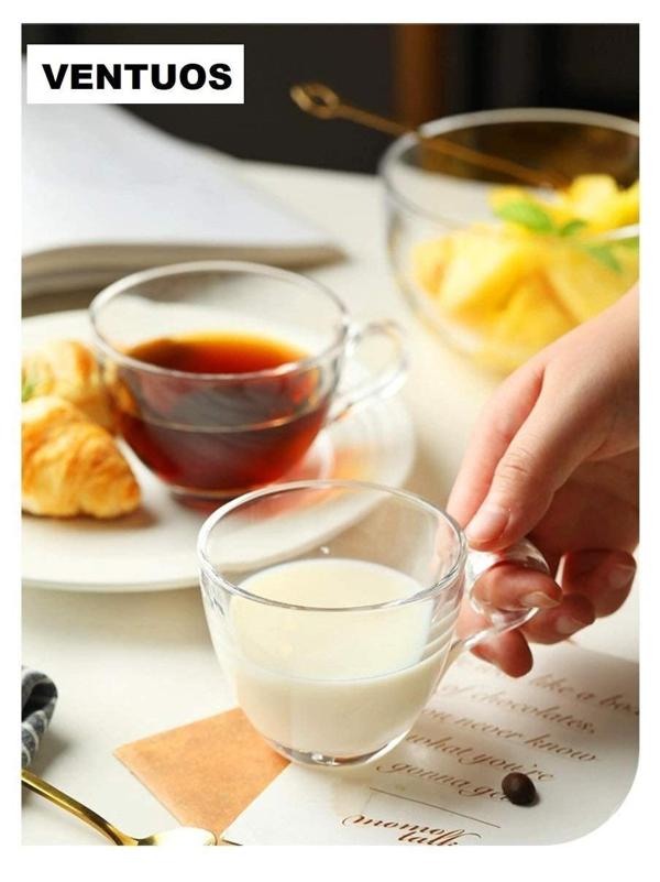 Cracker Transparent Glass Tea Cup Mug With Handle For Hot And Cold Drinks 190ml (Pack Of 4