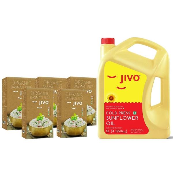 Jivo Cold Pressed Sunflower Oil 5L + Jivo Organic Long Grain Basmati