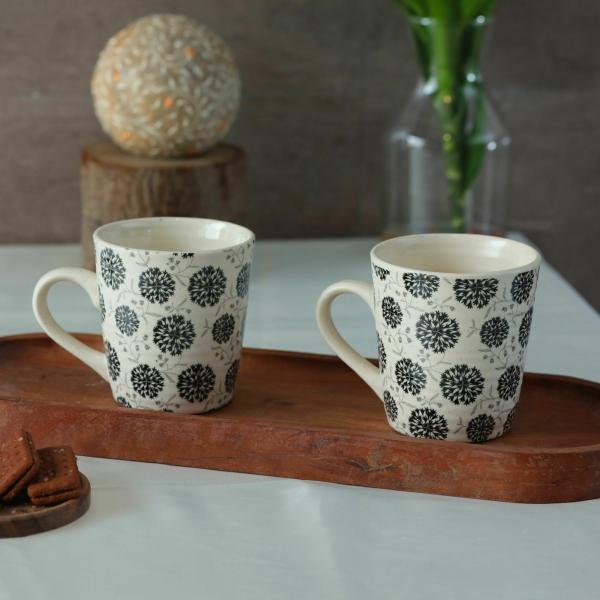 HOUSE OF CERAMICS Black Pansy Flower Coffee Mug (Set of 2) JioMart