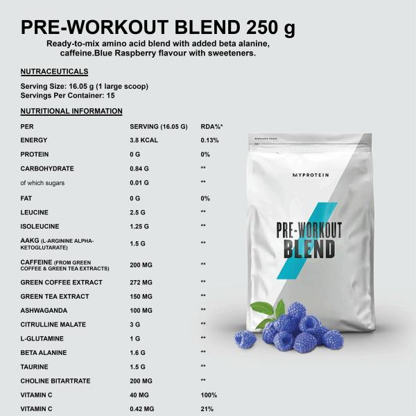 Myprotein PreWorkout Blend, Blue Raspberry, 250g JioMart