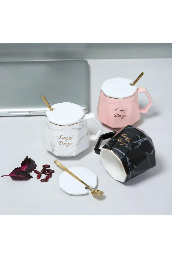 Lofa Black Ceramic Coffee Mugs with Lid and Spoon JioMart