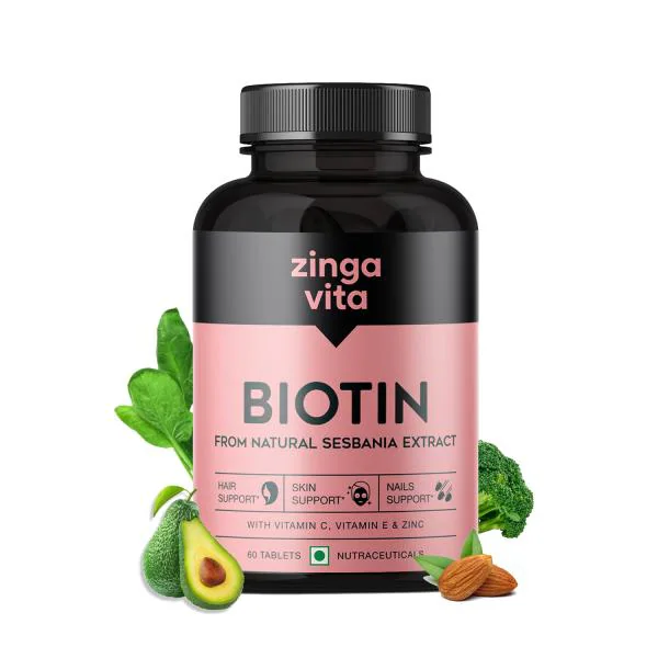 Zingavita Biotin Tablets For Hair Growth, Glowing Skin & Strong Nails,  Sugar Free Plant Based Supplement 60 Count - JioMart