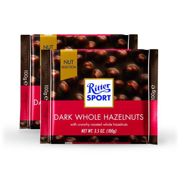 Ritter Sport Whole Hazelnut Dark Chocolate 100g (Pack of 2) Ritter