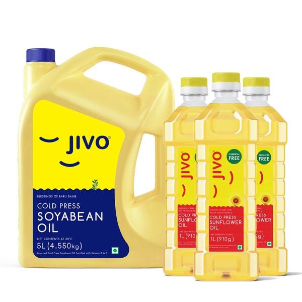 JIVO Cold Press Soyabean Oil 5 Ltr with Jivo Cold Press Sunflower Oil 3