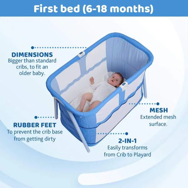 Chicco Indigo Lullago Zip Crib, 2in1 Expandable Baby Cot and Playard