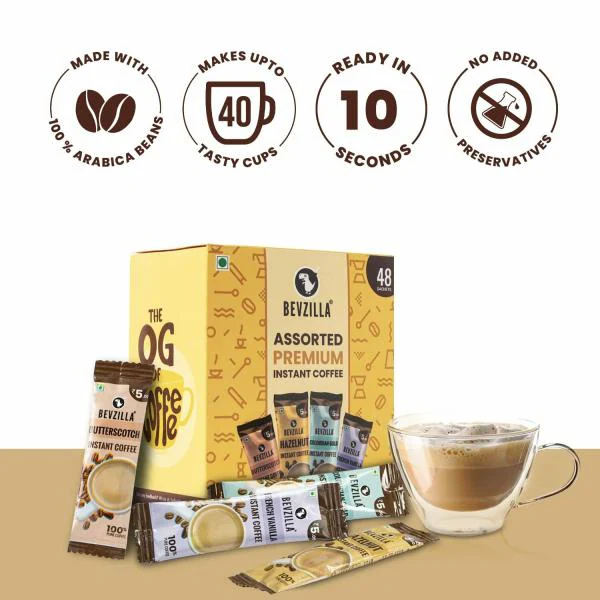 BEVZILLA Instant Coffee Powder 48 Sachets Turkish Hazelnut