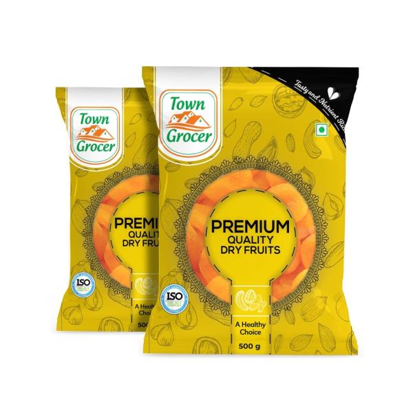Town Grocer Dried Apricot 500g Each (Pack of 2), Dehydrated Sweet Dried Fruit High Fiber Fruit