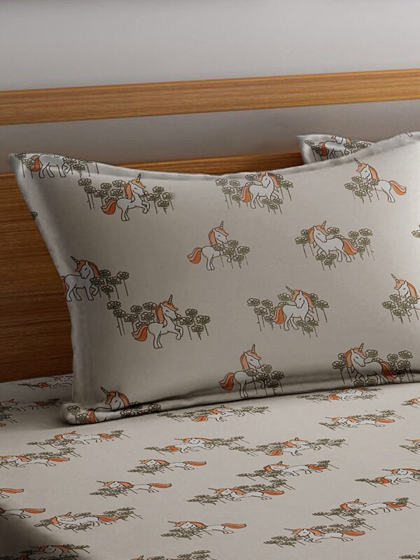 Elementary Pure Organic Cotton Unicorn Bedsheet with 2 Pillow Covers