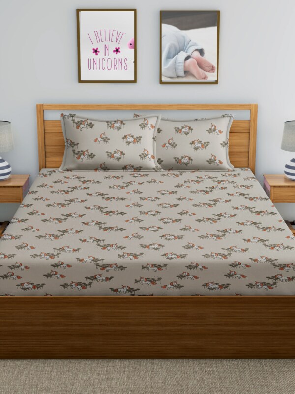 Elementary Pure Organic Cotton Unicorn Bedsheet with 2 Pillow Covers
