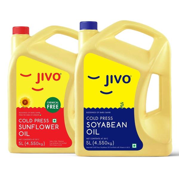 JIVO Cold Press Soyabean Oil 5 Ltr with Jivo Cold Press Sunflower Oil 5