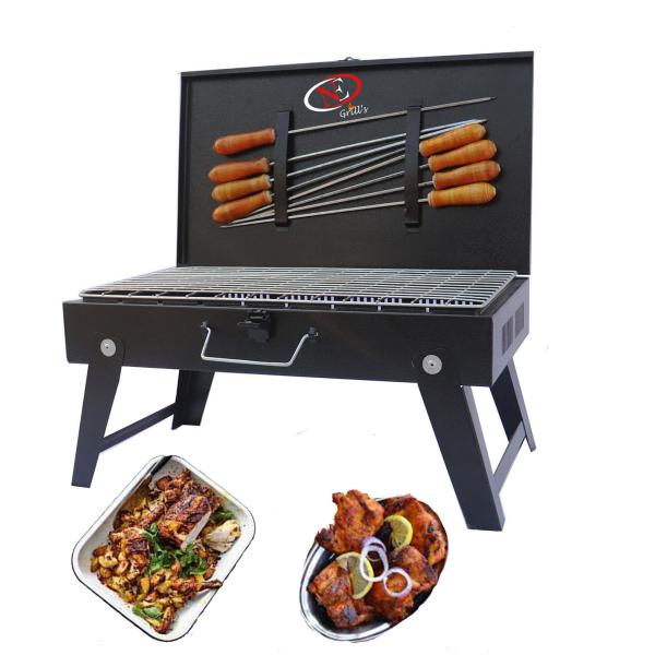 Ne Grills Black Metal Foldable Briefcase Style Traveler Charcoal