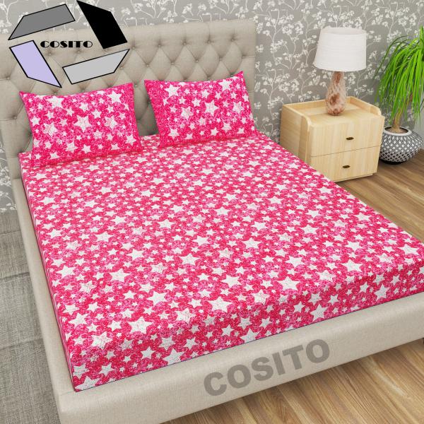 Cosito Pink 144 TC Cotton Double Bedsheet with 2 Pillow Covers JioMart