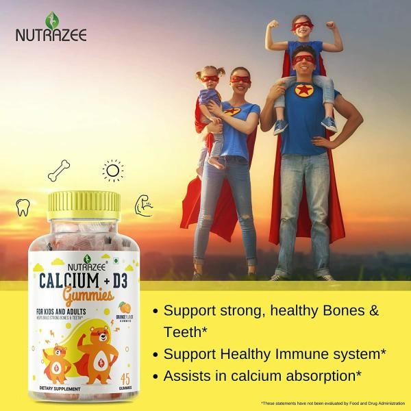 Nutrazee Calcium + Vitamin D3 Gummies For Kids & Adults, 45 Gummy Bears