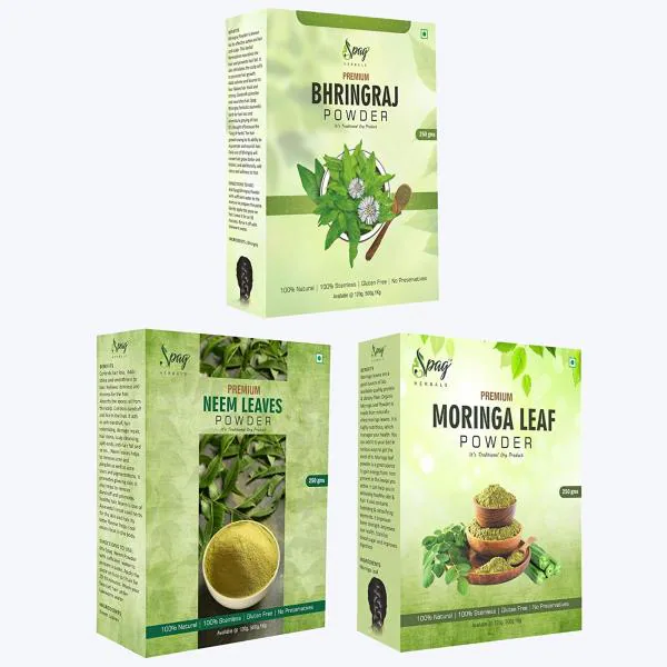 Spag Herbals Organic Bhringraj, Bhangra, Neem And Moringa Leaves Powder
