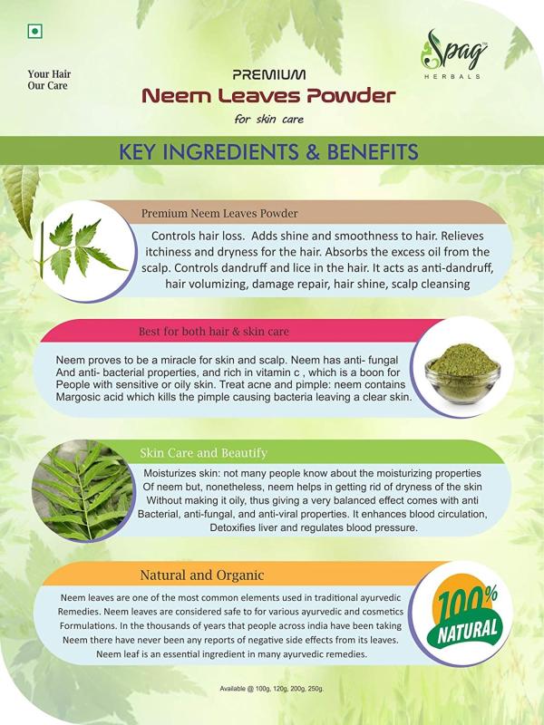 Spag Herbals Organic Bhringraj, Bhangra, Neem And Moringa Leaves Powder