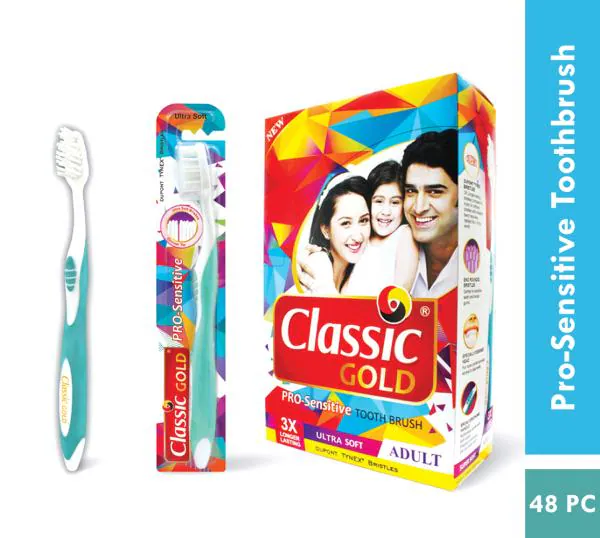 Classic Gold Pro Sensitive Ultra Soft Toothbrushes Pack Of 48 With