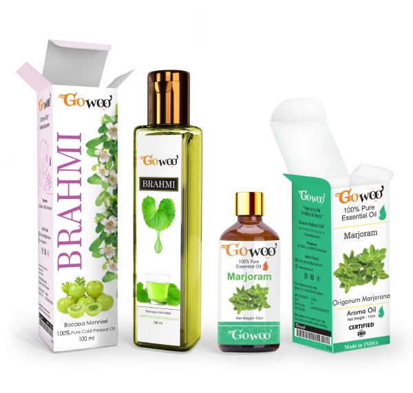 GO WOO Pack of 2 Marjoram Essential Oil and Brahmi Carrier Oil100