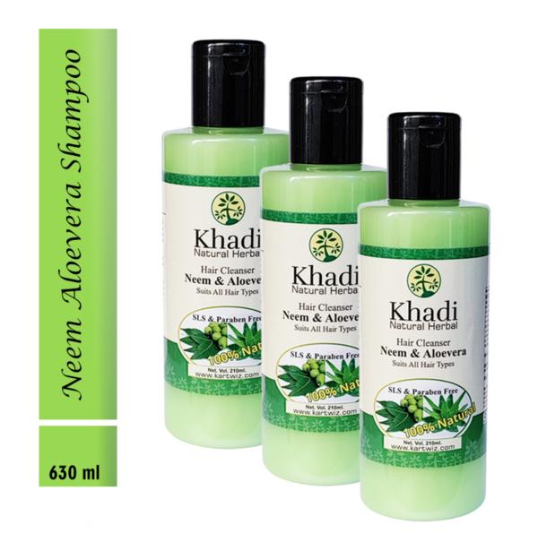 KHADI HERBAL Neem & Aloevera SLS & Paraben Free Shampoo 210ml (Set of