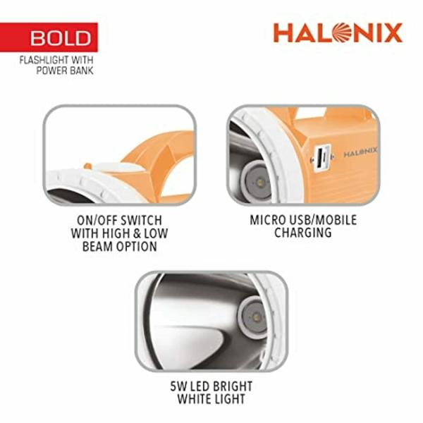Halonix Bold 5W Rechargeable Emergency LED Torch Light with Mobile