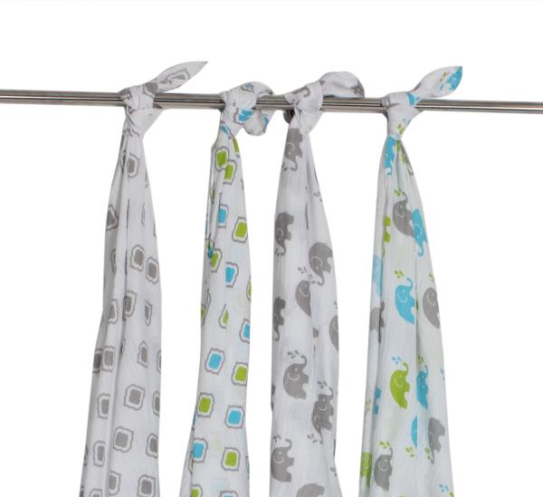 Bacati Multicolor (Aqua/Lime/Grey) Elephants Muslin Swaddling Blanket (012 M) Set of 4 JioMart
