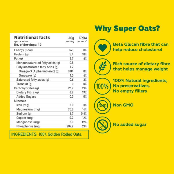 Yogabar Rolled Oats 400g Healthy Protein Food & Breakfast Cereal Premium Golden 100 Rolled