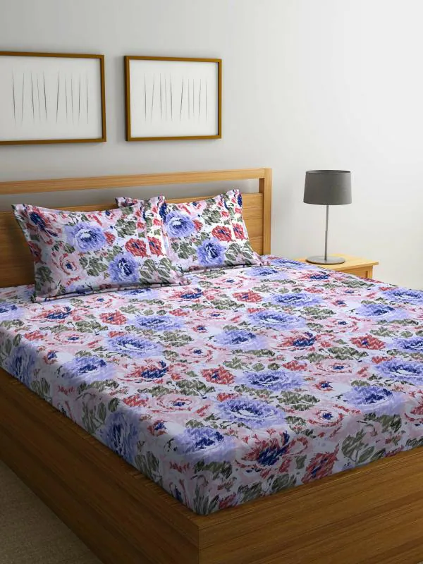 Bombay Dyeing Blue Cotton Double Bed Sheet With Pillow Cover JioMart