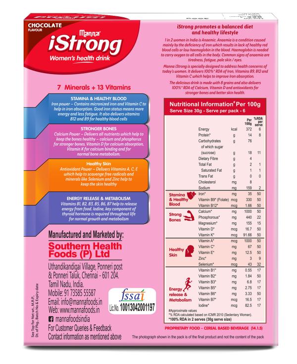 Manna iStrong Women's Health Drink, Chocolate. Anemia Iron Deficiency